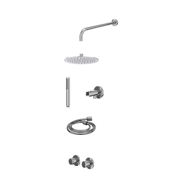 Excl. inbouwbox regendoucheset inbouwthermostaatkraan met 2-weg stop-omstel symmetry, 40cm wandarm, R25cmSL, houder met uitlaat, doucheslang 150cm en staafmodel