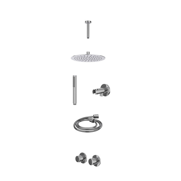 Excl. inbouwbox regendoucheset inbouwthermostaatkraan met 2-weg stop-omstel symmetry, 15cm plafondbuis, R25cmSL, houder met uitlaat, doucheslang 150cm en staafmodel