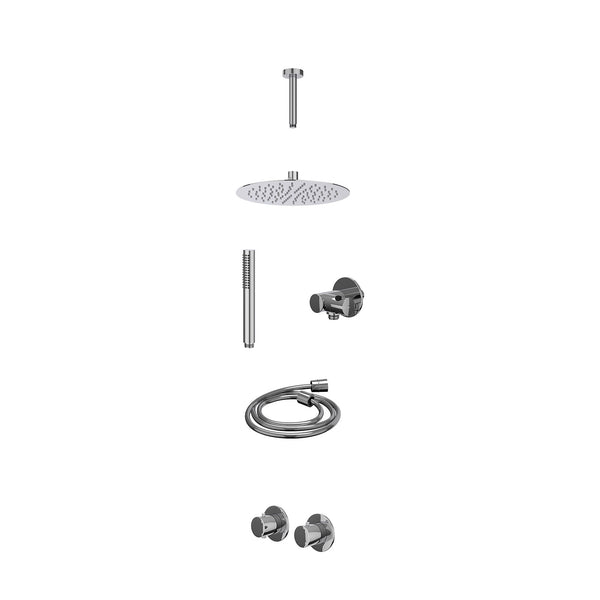 Excl. inbouwbox regendoucheset inbouwthermostaatkraan met 2-weg stop-omstel symmetry, 15cm plafondbuis, R25cmSL, verstelbare steun met geïnt. uitlaat, doucheslang 150cm en staafmodel