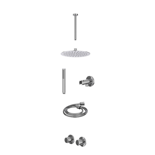 Excl. inbouwbox regendoucheset inbouwthermostaatkraan met 2-weg stop-omstel symmetry, 30cm plafondbuis, R25cmSL, houder met uitlaat, doucheslang 150cm en staafmodel