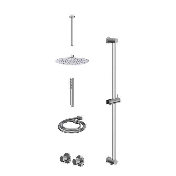 Excl. inbouwbox regendoucheset inbouwthermostaatkraan met 2-weg stop-omstel symmetry, 30cm plafondbuis, R25cmSL, glijstang met uitlaat, doucheslang 150cm en staafmodel