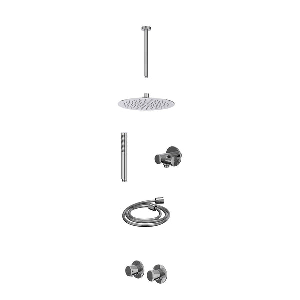 Excl. inbouwbox regendoucheset inbouwthermostaatkraan met 2-weg stop-omstel symmetry, 30cm plafondbuis, R25cmSL, verstelbare steun met geïnt. uitlaat, doucheslang 150cm en staafmodel