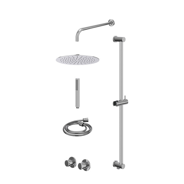 Excl. inbouwbox regendoucheset inbouwthermostaatkraan met 2-weg stop-omstel symmetry, 40cm wandarm, R30cmSL, glijstang met uitlaat, doucheslang 150cm en staafmodel