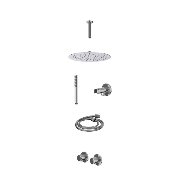 Excl. inbouwbox regendoucheset inbouwthermostaatkraan met 2-weg stop-omstel symmetry, 15cm plafondbuis, R30cmSL, houder met uitlaat, doucheslang 150cm en staafmodel