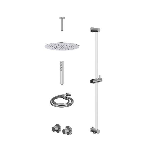 Excl. inbouwbox regendoucheset inbouwthermostaatkraan met 2-weg stop-omstel symmetry, 15cm plafondbuis, R30cmSL, glijstang met uitlaat, doucheslang 150cm en staafmodel