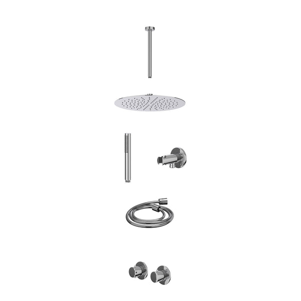 Excl. inbouwbox regendoucheset inbouwthermostaatkraan met 2-weg stop-omstel symmetry, 30cm plafondbuis, R30cmSL, houder met uitlaat, doucheslang 150cm en staafmodel