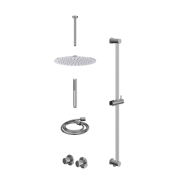 Excl. inbouwbox regendoucheset inbouwthermostaatkraan met 2-weg stop-omstel symmetry, 30cm plafondbuis, R30cmSL, glijstang met uitlaat, doucheslang 150cm en staafmodel