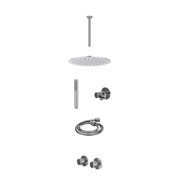 Excl. inbouwbox regendoucheset inbouwthermostaatkraan met 2-weg stop-omstel symmetry, 30cm plafondbuis, R30cmSL, verstelbare steun met geïnt. uitlaat, doucheslang 150cm en staafmodel