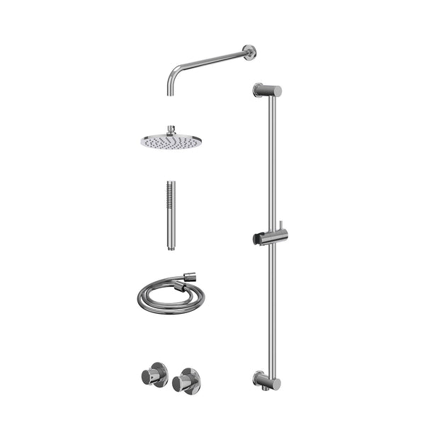 Excl. inbouwbox regendoucheset inbouwthermostaatkraan met 2-weg stop-omstel symmetry, 40cm wandarm, R20cmME, glijstang met uitlaat, doucheslang 150cm en staafmodel