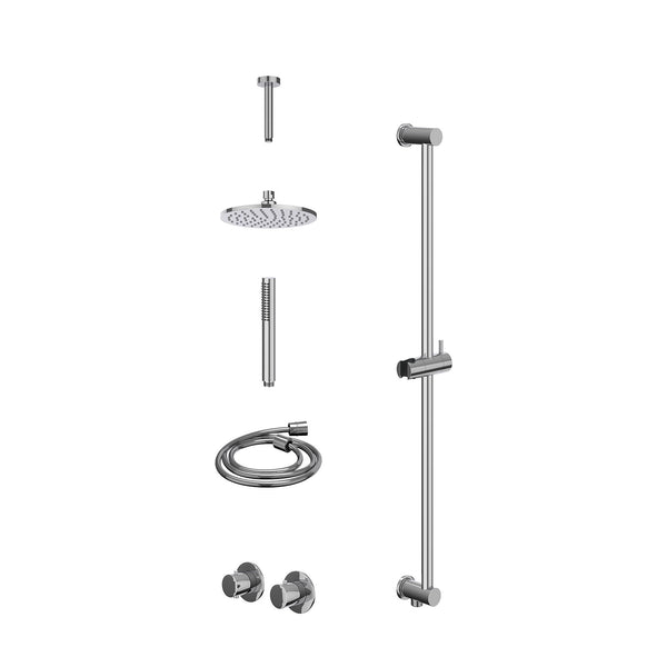 Excl. inbouwbox regendoucheset inbouwthermostaatkraan met 2-weg stop-omstel symmetry, 15cm plafondbuis, R20cmME, glijstang met uitlaat, doucheslang 150cm en staafmodel