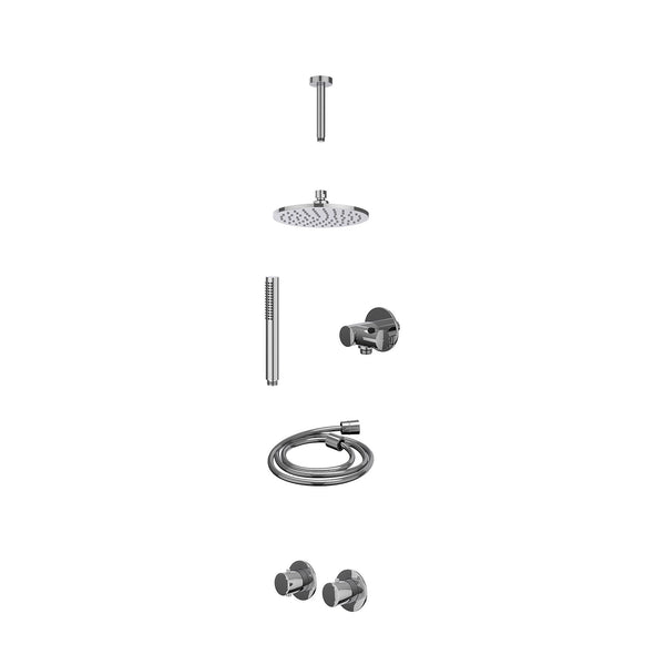 Excl. inbouwbox regendoucheset inbouwthermostaatkraan met 2-weg stop-omstel symmetry, 15cm plafondbuis, R20cmME, verstelbare steun met geïnt. uitlaat, doucheslang 150cm en staafmodel