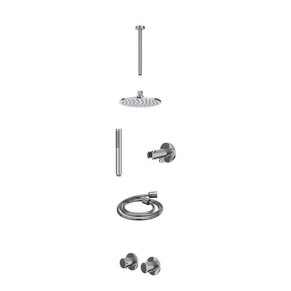 Excl. inbouwbox regendoucheset inbouwthermostaatkraan met 2-weg stop-omstel symmetry, 30cm plafondbuis, R20cmME, houder met uitlaat, doucheslang 150cm en staafmodel