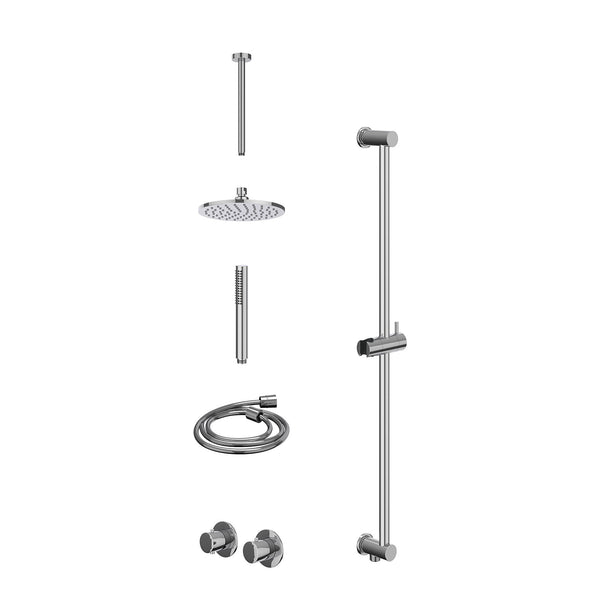 Excl. inbouwbox regendoucheset inbouwthermostaatkraan met 2-weg stop-omstel symmetry, 30cm plafondbuis, R20cmME, glijstang met uitlaat, doucheslang 150cm en staafmodel