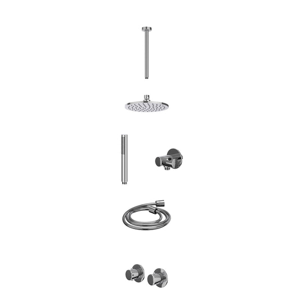 Excl. inbouwbox regendoucheset inbouwthermostaatkraan met 2-weg stop-omstel symmetry, 30cm plafondbuis, R20cmME, verstelbare steun met geïnt. uitlaat, doucheslang 150cm en staafmodel