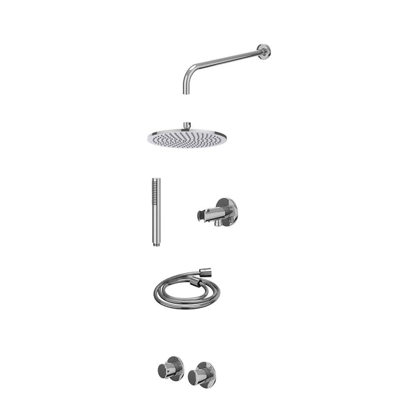 Excl. inbouwbox regendoucheset inbouwthermostaatkraan met 2-weg stop-omstel symmetry, 40cm wandarm, R25cmME, houder met uitlaat, doucheslang 150cm en staafmodel