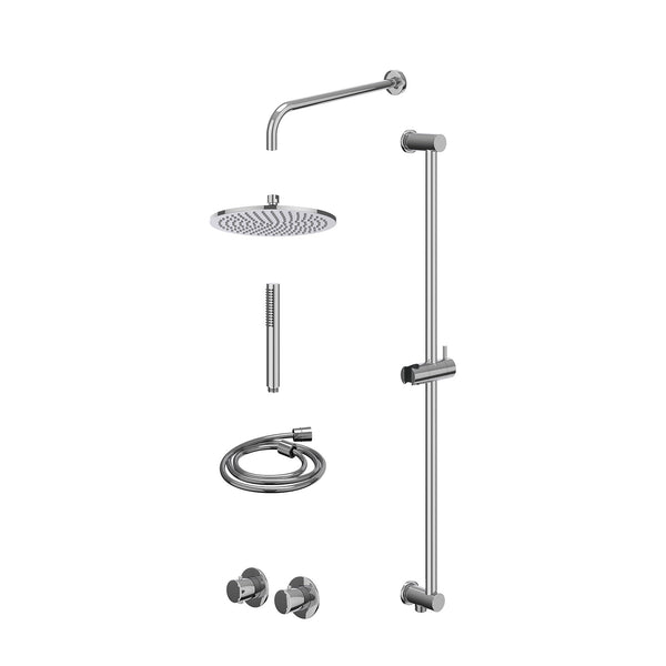 Excl. inbouwbox regendoucheset inbouwthermostaatkraan met 2-weg stop-omstel symmetry, 40cm wandarm, R25cmME, glijstang met uitlaat, doucheslang 150cm en staafmodel