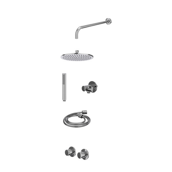 Excl. inbouwbox regendoucheset inbouwthermostaatkraan met 2-weg stop-omstel symmetry, 40cm wandarm, R25cmME, verstelbare steun met geïnt. uitlaat, doucheslang 150cm en staafmodel