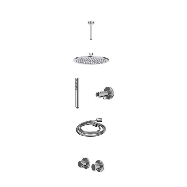 Excl. inbouwbox regendoucheset inbouwthermostaatkraan met 2-weg stop-omstel symmetry, 15cm plafondbuis, R25cmME, houder met uitlaat, doucheslang 150cm en staafmodel