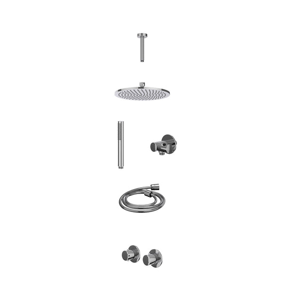Excl. inbouwbox regendoucheset inbouwthermostaatkraan met 2-weg stop-omstel symmetry, 15cm plafondbuis, R25cmME, verstelbare steun met geïnt. uitlaat, doucheslang 150cm en staafmodel