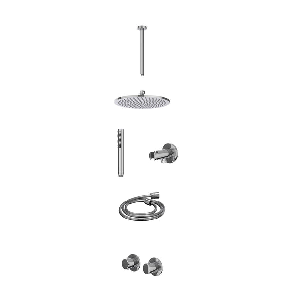 Excl. inbouwbox regendoucheset inbouwthermostaatkraan met 2-weg stop-omstel symmetry, 30cm plafondbuis, R25cmME, houder met uitlaat, doucheslang 150cm en staafmodel
