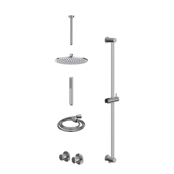 Excl. inbouwbox regendoucheset inbouwthermostaatkraan met 2-weg stop-omstel symmetry, 30cm plafondbuis, R25cmME, glijstang met uitlaat, doucheslang 150cm en staafmodel