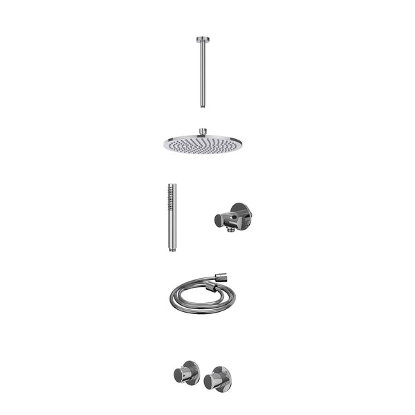 Excl. inbouwbox regendoucheset inbouwthermostaatkraan met 2-weg stop-omstel symmetry, 30cm plafondbuis, R25cmME, verstelbare steun met geïnt. uitlaat, doucheslang 150cm en staafmodel