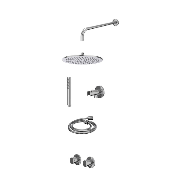 Excl. inbouwbox regendoucheset inbouwthermostaatkraan met 2-weg stop-omstel symmetry, 40cm wandarm, R30cmME, houder met uitlaat, doucheslang 150cm en staafmodel