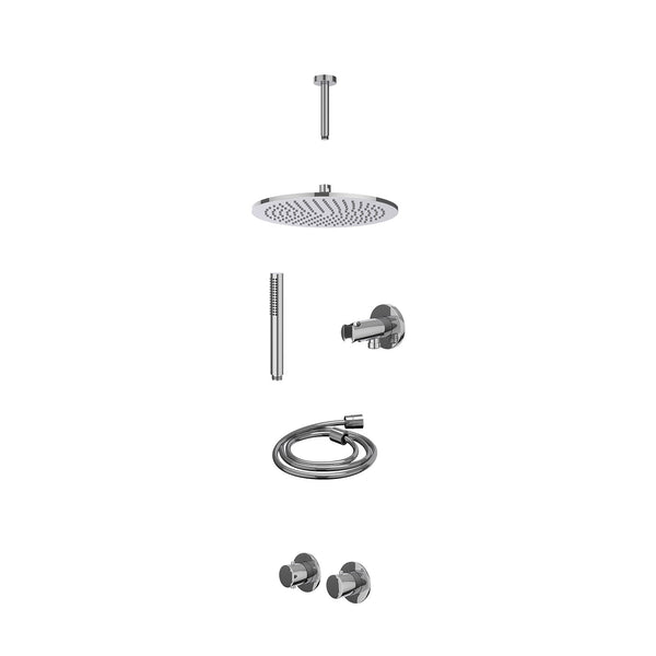 Excl. inbouwbox regendoucheset inbouwthermostaatkraan met 2-weg stop-omstel symmetry, 15cm plafondbuis, R30cmME, houder met uitlaat, doucheslang 150cm en staafmodel