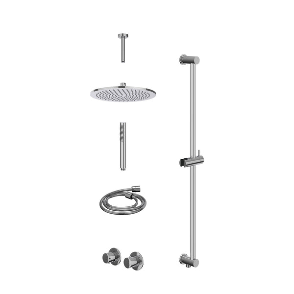 Excl. inbouwbox regendoucheset inbouwthermostaatkraan met 2-weg stop-omstel symmetry, 15cm plafondbuis, R30cmME, glijstang met uitlaat, doucheslang 150cm en staafmodel