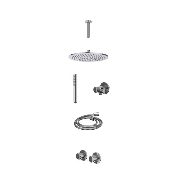 Excl. inbouwbox regendoucheset inbouwthermostaatkraan met 2-weg stop-omstel symmetry, 15cm plafondbuis, R30cmME, verstelbare steun met geïnt. uitlaat, doucheslang 150cm en staafmodel