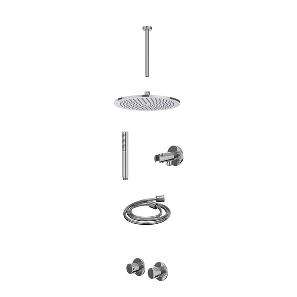 Excl. inbouwbox regendoucheset inbouwthermostaatkraan met 2-weg stop-omstel symmetry, 30cm plafondbuis, R30cmME, houder met uitlaat, doucheslang 150cm en staafmodel