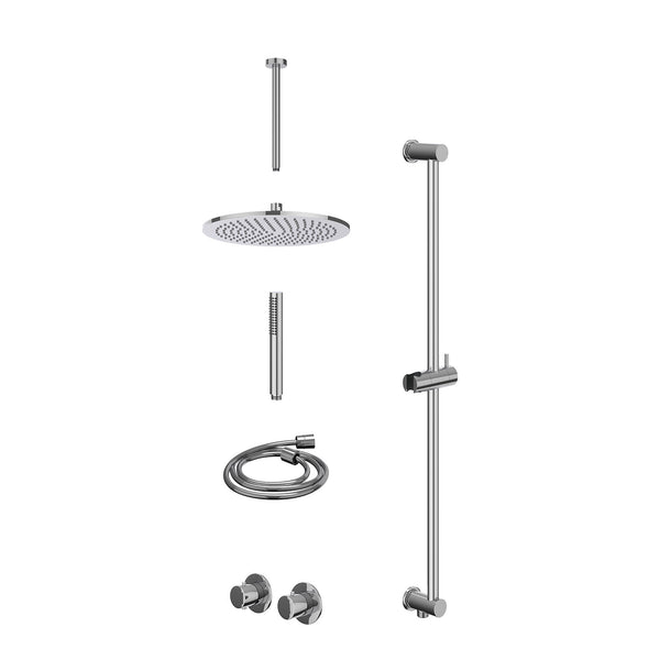 Excl. inbouwbox regendoucheset inbouwthermostaatkraan met 2-weg stop-omstel symmetry, 30cm plafondbuis, R30cmME, glijstang met uitlaat, doucheslang 150cm en staafmodel