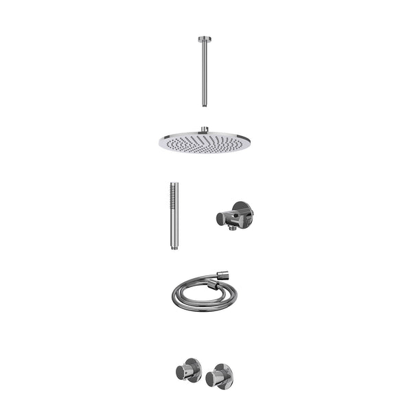 Excl. inbouwbox regendoucheset inbouwthermostaatkraan met 2-weg stop-omstel symmetry, 30cm plafondbuis, R30cmME, verstelbare steun met geïnt. uitlaat, doucheslang 150cm en staafmodel