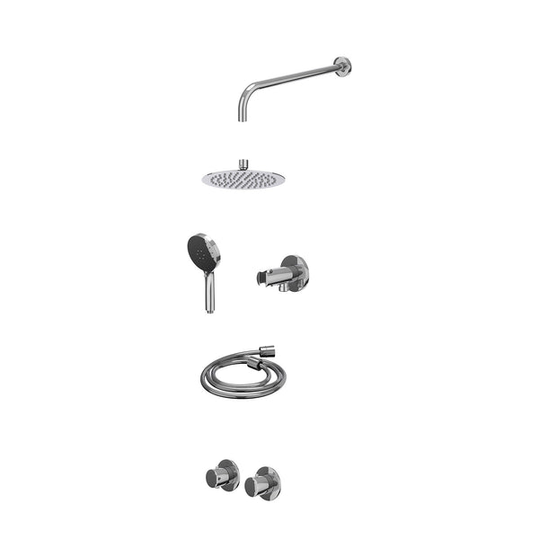 Excl. inbouwbox regendoucheset inbouwthermostaatkraan met 2-weg stop-omstel symmetry, 40cm wandarm, R20cmSL, houder met uitlaat, doucheslang 150cm en 3-standen handdouche