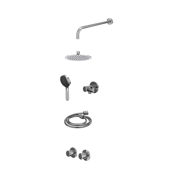 Excl. inbouwbox regendoucheset inbouwthermostaatkraan met 2-weg stop-omstel symmetry, 40cm wandarm, R20cmSL, verstelbare steun met geïnt. uitlaat, doucheslang 150cm en 3-standen handdouche
