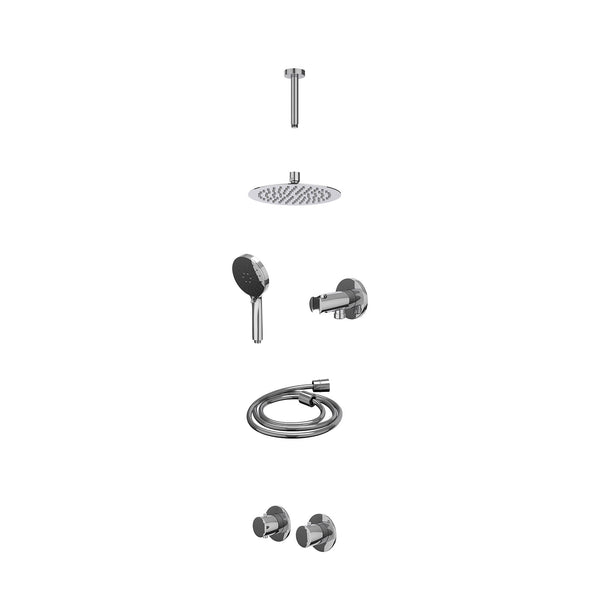 Excl. inbouwbox regendoucheset inbouwthermostaatkraan met 2-weg stop-omstel symmetry, 15cm plafondbuis, R20cmSL, houder met uitlaat, doucheslang 150cm en 3-standen handdouche