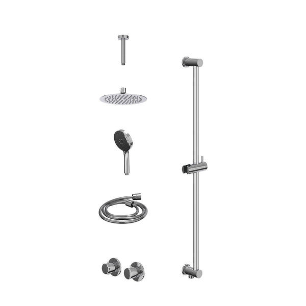 Excl. inbouwbox regendoucheset inbouwthermostaatkraan met 2-weg stop-omstel symmetry, 15cm plafondbuis, R20cmSL, glijstang met uitlaat, doucheslang 150cm en 3-standen handdouche