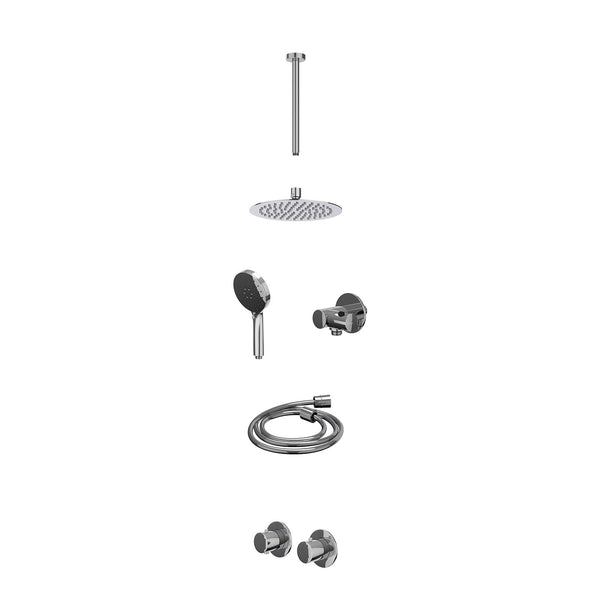 Excl. inbouwbox regendoucheset inbouwthermostaatkraan met 2-weg stop-omstel symmetry, 30cm plafondbuis, R20cmSL, verstelbare steun met geïnt. uitlaat, doucheslang 150cm en 3-standen handdouche