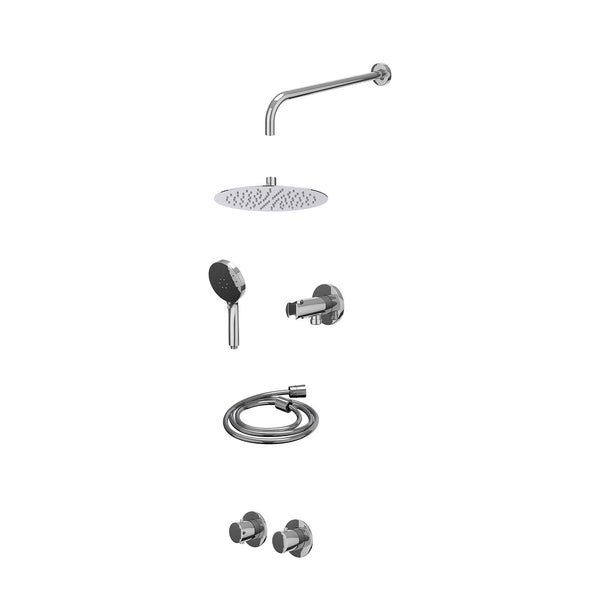 Excl. inbouwbox regendoucheset inbouwthermostaatkraan met 2-weg stop-omstel symmetry, 40cm wandarm, R25cmSL, houder met uitlaat, doucheslang 150cm en 3-standen handdouche