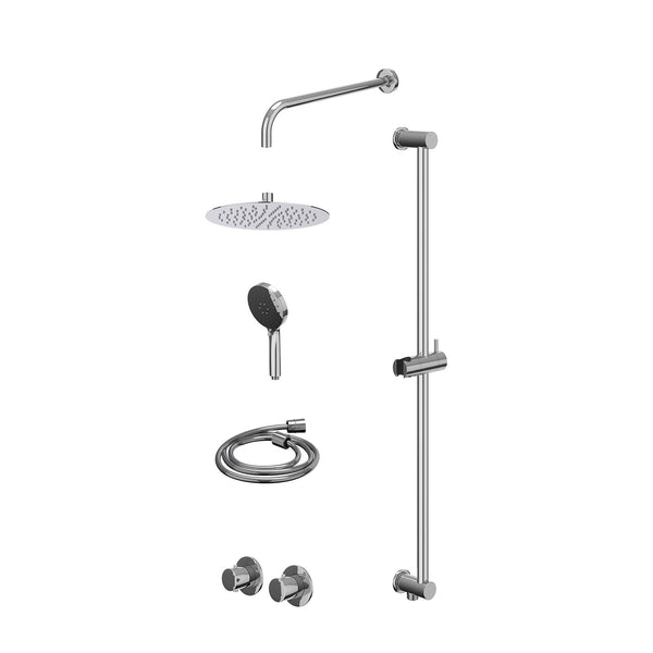 Excl. inbouwbox regendoucheset inbouwthermostaatkraan met 2-weg stop-omstel symmetry, 40cm wandarm, R25cmSL, glijstang met uitlaat, doucheslang 150cm en 3-standen handdouche