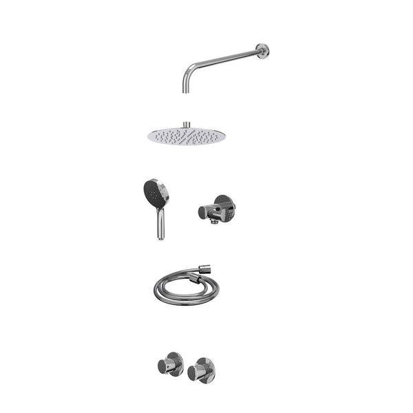 Excl. inbouwbox regendoucheset inbouwthermostaatkraan met 2-weg stop-omstel symmetry, 40cm wandarm, R25cmSL, verstelbare steun met geïnt. uitlaat, doucheslang 150cm en 3-standen handdouche