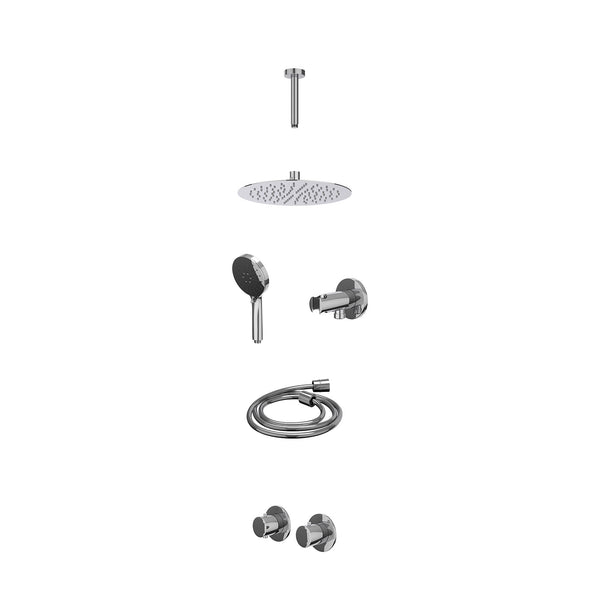 Excl. inbouwbox regendoucheset inbouwthermostaatkraan met 2-weg stop-omstel symmetry, 15cm plafondbuis, R25cmSL, houder met uitlaat, doucheslang 150cm en 3-standen handdouche