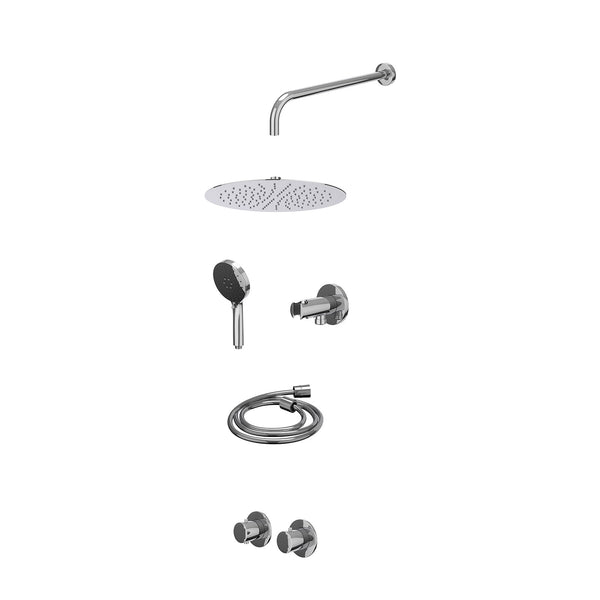 Excl. inbouwbox regendoucheset inbouwthermostaatkraan met 2-weg stop-omstel symmetry, 40cm wandarm, R30cmSL, houder met uitlaat, doucheslang 150cm en 3-standen handdouche