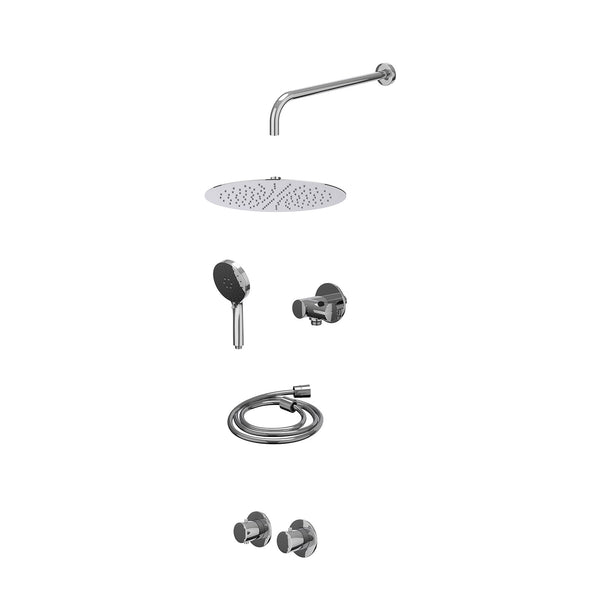 Excl. inbouwbox regendoucheset inbouwthermostaatkraan met 2-weg stop-omstel symmetry, 40cm wandarm, R30cmSL, verstelbare steun met geïnt. uitlaat, doucheslang 150cm en 3-standen handdouche