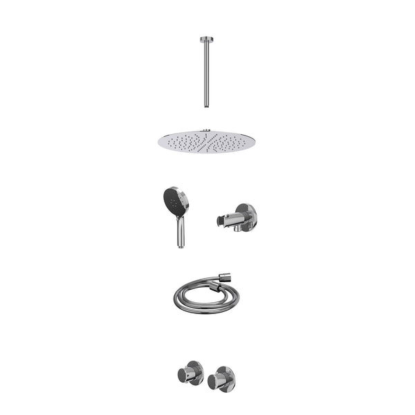 Excl. inbouwbox regendoucheset inbouwthermostaatkraan met 2-weg stop-omstel symmetry, 30cm plafondbuis, R30cmSL, houder met uitlaat, doucheslang 150cm en 3-standen handdouche