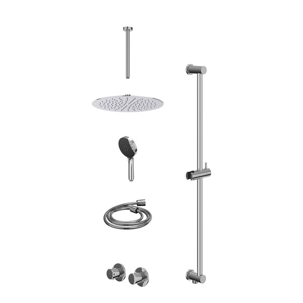 Excl. inbouwbox regendoucheset inbouwthermostaatkraan met 2-weg stop-omstel symmetry, 30cm plafondbuis, R30cmSL, glijstang met uitlaat, doucheslang 150cm en 3-standen handdouche