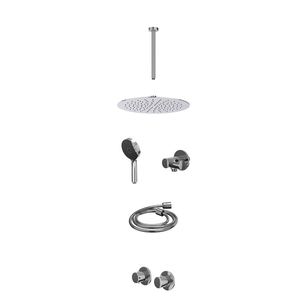 Excl. inbouwbox regendoucheset inbouwthermostaatkraan met 2-weg stop-omstel symmetry, 30cm plafondbuis, R30cmSL, verstelbare steun met geïnt. uitlaat, doucheslang 150cm en 3-standen handdouche