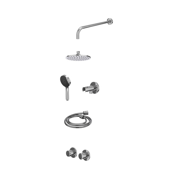 Excl. inbouwbox regendoucheset inbouwthermostaatkraan met 2-weg stop-omstel symmetry, 40cm wandarm, R20cmME, houder met uitlaat, doucheslang 150cm en 3-standen handdouche
