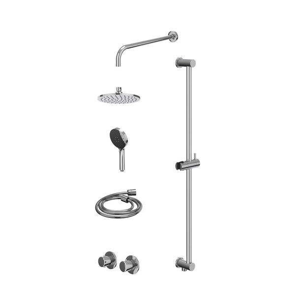 Excl. inbouwbox regendoucheset inbouwthermostaatkraan met 2-weg stop-omstel symmetry, 40cm wandarm, R20cmME, glijstang met uitlaat, doucheslang 150cm en 3-standen handdouche