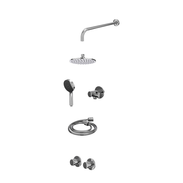 Excl. inbouwbox regendoucheset inbouwthermostaatkraan met 2-weg stop-omstel symmetry, 40cm wandarm, R20cmME, verstelbare steun met geïnt. uitlaat, doucheslang 150cm en 3-standen handdouche